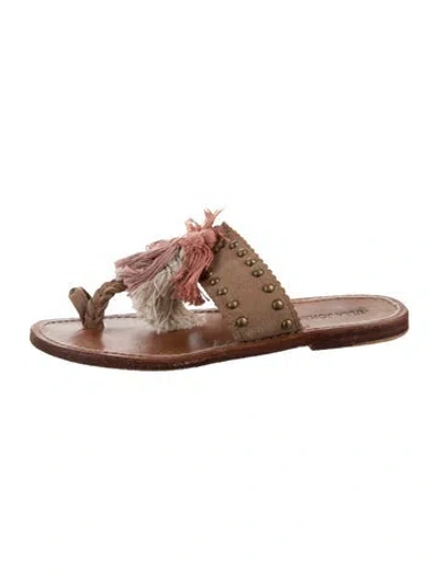 Pre-owned Ulla Johnson Suede Tassel Accents Slides In Brown