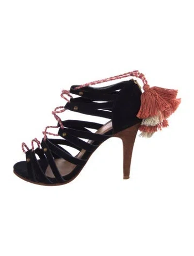 Pre-owned Ulla Johnson Suede Tassel Accents T-strap Pumps In Blue