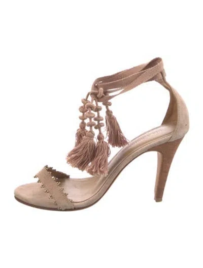 Pre-owned Ulla Johnson Suede Tassel Accents T-strap Sandals In Pink