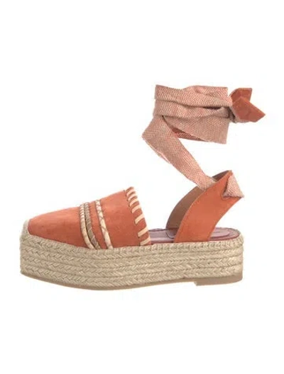 Pre-owned Ulla Johnson Suede Whipstitch Trim Espadrilles In Orange