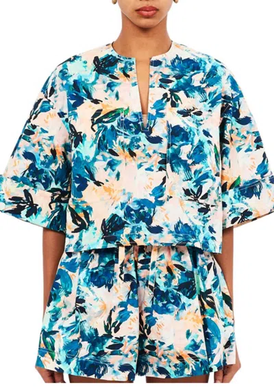 Ulla Johnson Suri V-neck Blouse In Delphinium In Animal Print