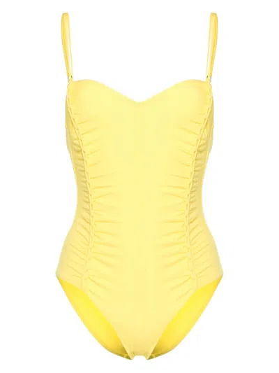 ULLA JOHNSON SWEETHEART-NECK RUCHED SWIMSUIT