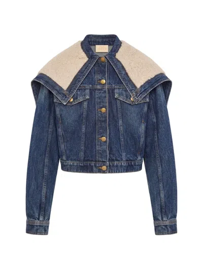 Ulla Johnson Sybil Shearling-collar Denim Jacket In Blue