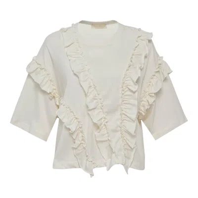 Ulla Johnson Sydney Short Sleeve Ruffle Tee In Neutral