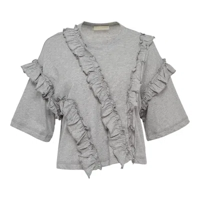 Ulla Johnson Sydney Short Sleeve Ruffle Tee In Silver