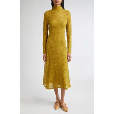 Ulla Johnson Talia Lace Long Sleeve Mock Neck Dress In Brown