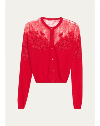 Ulla Johnson Talia Lace Wool Cardigan In Red