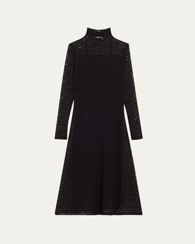 Ulla Johnson Talia Leopard Long-sleeve Turtleneck Dress In Black