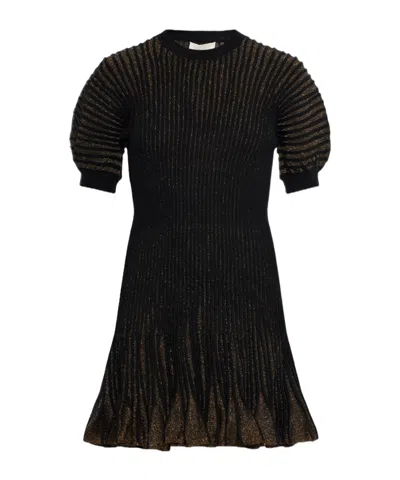 Ulla Johnson Talie Puffed-sleeve Striped Mini Dress In Black