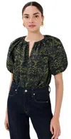 Ulla Johnson Talie Silk Short Sleeve Blouse Desert Jasper In Green