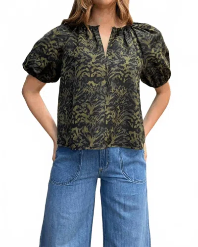 Ulla Johnson Talie Silk Short Sleeve Blouse In Desert Jasper In Green