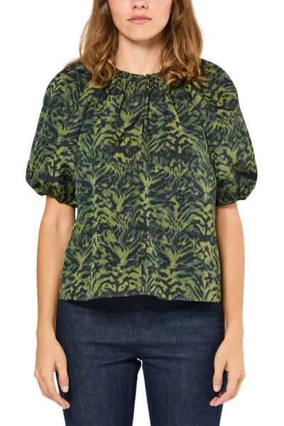 Ulla Johnson Talie Silk Short Sleeve Blouse In Desert Jasper In Green