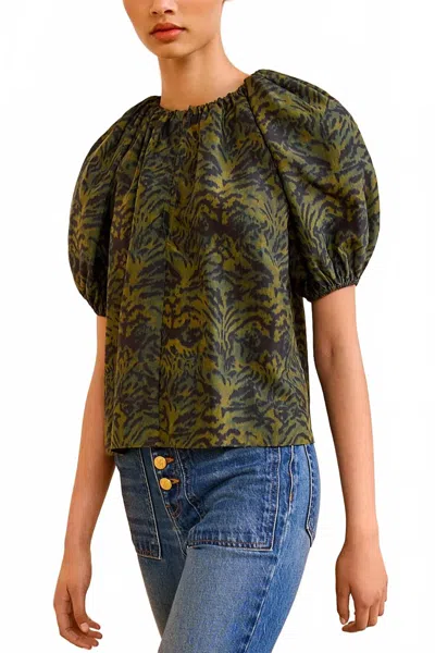 Ulla Johnson Talie Silk Short Sleeve Blouse In Desert Jasper In Green