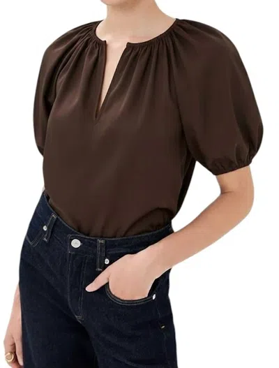 Ulla Johnson Talie Silk Short Sleeve Blouse In Sequoia In Brown