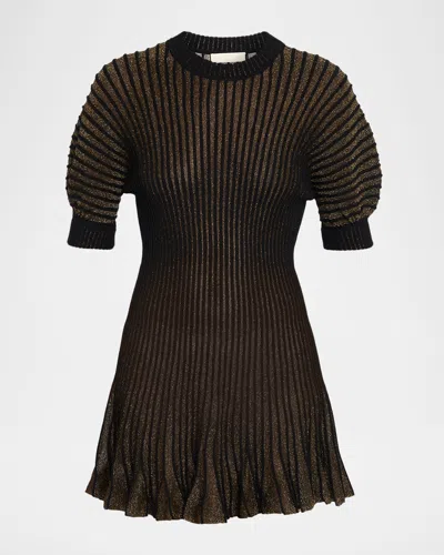 Ulla Johnson Talie Sparkly Knit Puff-sleeve Mini Dress In Brown