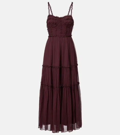 Ulla Johnson Talitha Ruffled Silk Chiffon Midi Dress In Burgundy