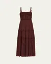 Ulla Johnson Talitha Smocked Sleeveless Silk Midi Dress In Red