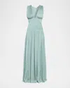 Ulla Johnson Tasneem Plissé Plunge Neck Gown In Burgundy