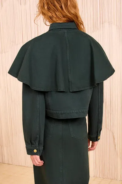 Ulla Johnson The Agata Denim Cape Jacket In Green