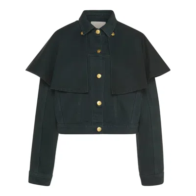 Ulla Johnson The Agata Denim Cape Jacket In Green