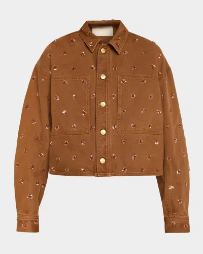 Ulla Johnson The Bobbi Embellished Denim Jacket In Brown