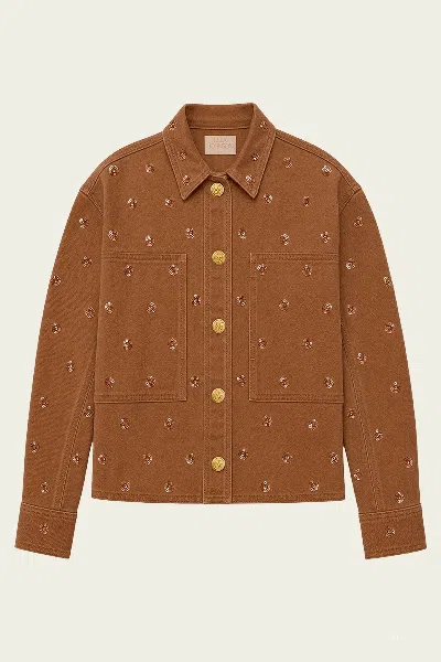 Ulla Johnson The Bobbi Embellished Denim Jacket In Umber In Brown