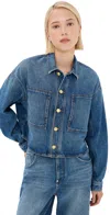Ulla Johnson Bobbi Cropped Cotton Denim Jacket In Danube Medium Indigo Wash