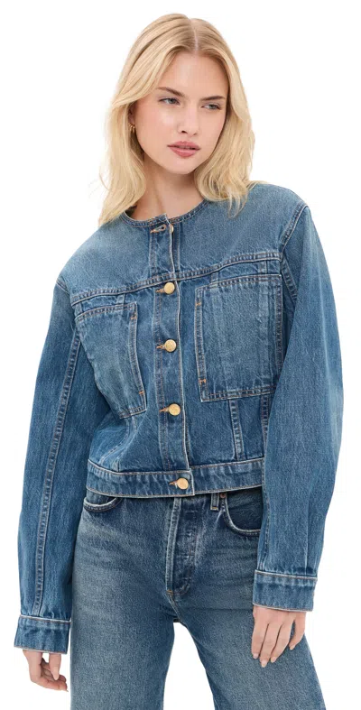Ulla Johnson The Briar Collarless Denim Jacket Danube In Red