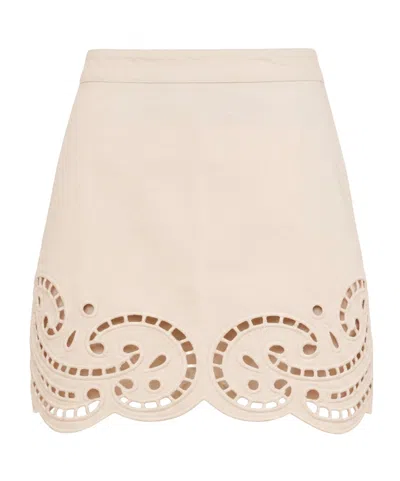 Ulla Johnson The Cadiz Eyelet Denim Skirt In Neutral