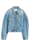 Ulla Johnson Gathered-shoulders Cropped Denim Jacket In Adriatic Wash