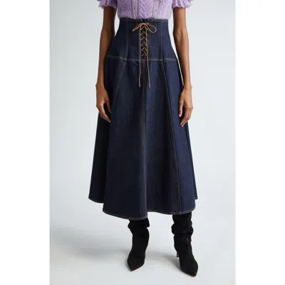 Ulla Johnson The Estelle Lace-up Denim Midi Skirt In Tigris