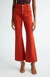 Ulla Johnson The Lou Button Fly Flare Jeans In Red Ochre Wash