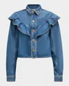 Ulla Johnson The Mathilde Ruffled Denim Shirt In Danube