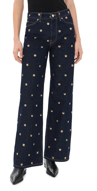 Ulla Johnson The Willow Embellished Wide Leg Jeans Embellished Tigris In Blue