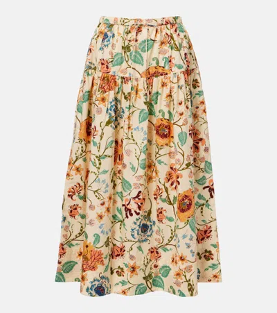 Ulla Johnson Theodora Floral Cotton Midi Skirt In Orange
