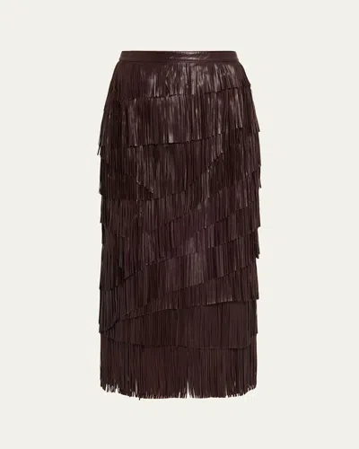 Ulla Johnson Therese Fringe Leather Midi Skirt In Brown