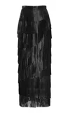 Ulla Johnson Therese Fringed Leather Midi Skirt In Black