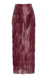 Ulla Johnson Therese Fringed Leather Midi Skirt In Red