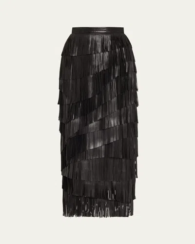 Ulla Johnson Therese Leather Fringe Skirt In Noir