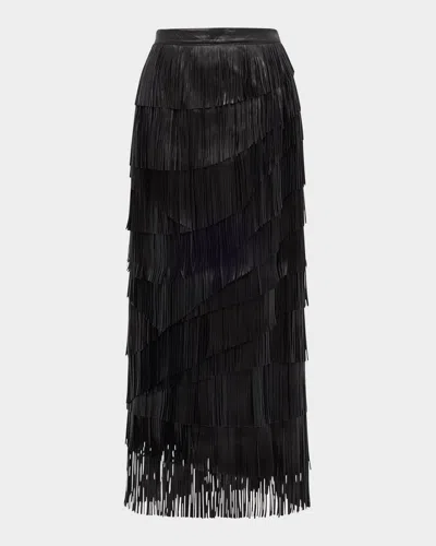 Ulla Johnson Therese Leather Fringe Skirt In Noir