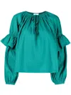 Ulla Johnson Tie-front Puff-sleeve Blouse In Green
