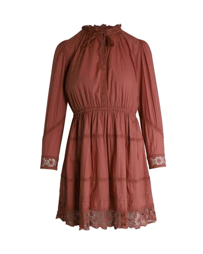 Ulla Johnson Tie-neck Crochet-trimmed Mini Dress In Rust Cotton In Orange