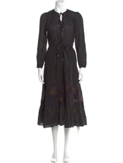 Pre-owned Ulla Johnson Tie Neck Long Dress In Black