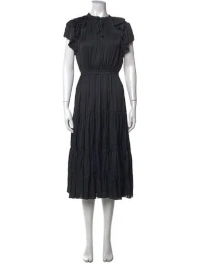Pre-owned Ulla Johnson Tie Neck Long Dress In Black