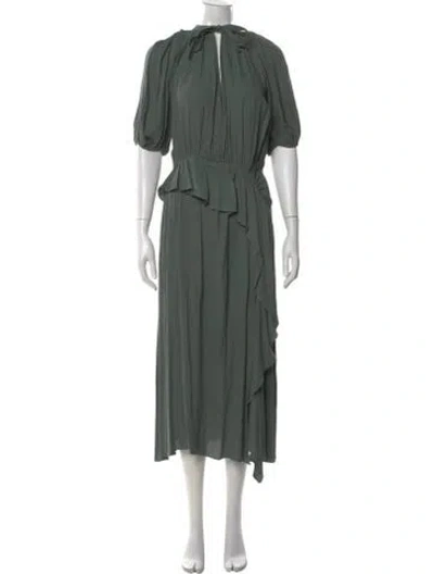 Pre-owned Ulla Johnson Tie Neck Long Dress In Green