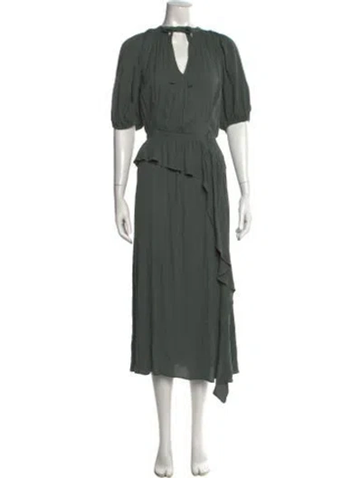 Pre-owned Ulla Johnson Tie Neck Long Dress In Green