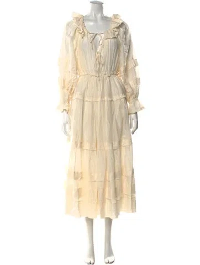 Pre-owned Ulla Johnson Tie Neck Long Dress In Neutral