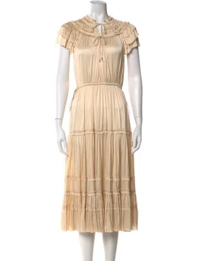 Pre-owned Ulla Johnson Tie Neck Long Dress In Neutral