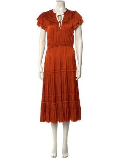 Pre-owned Ulla Johnson Tie Neck Long Dress In Orange