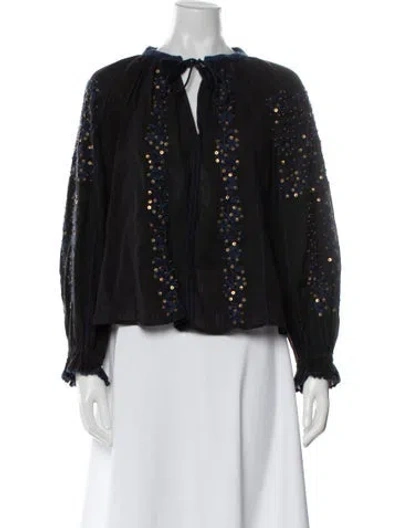 Pre-owned Ulla Johnson Tie Neck Long Sleeve Blouse In Black
